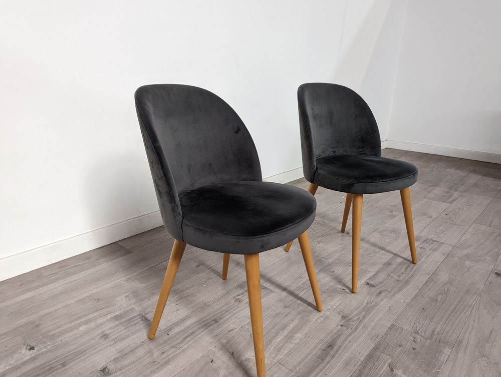 MAS-APM-06963 Grade-C1 Marks & Spencer Sloane Set of 2 Grey Velvet Dining Chairs RRP £199