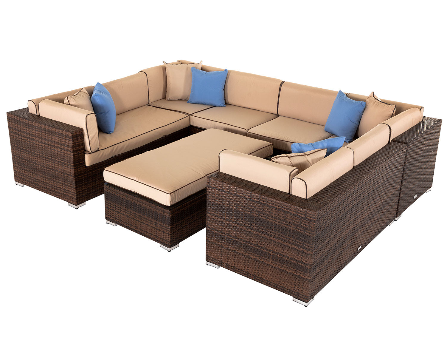 Grade-A Rattan Direct Geneva Chocolate & Cream U-Shape Garden Corner Sofa Set RRP £1749