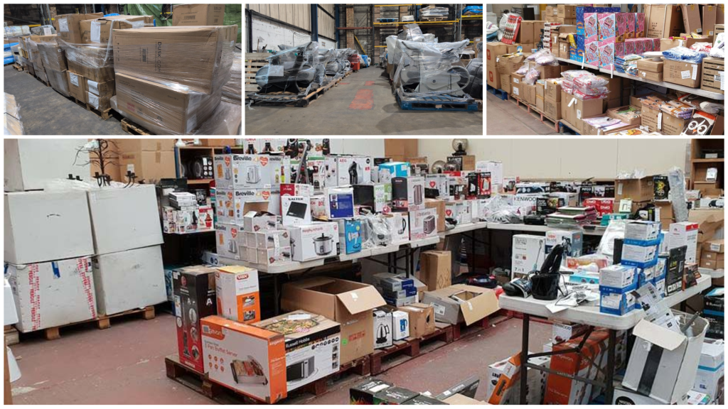 Images of bulk clearance stock in warehouse