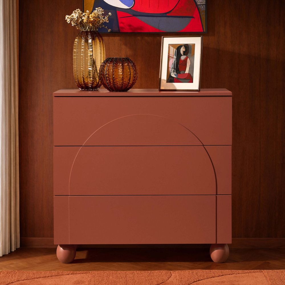 DUS-CC2-04389 Grade-C1 Dusk Rachel Arch Front 3 Drawer Chest - Terracotta RRP £149.00